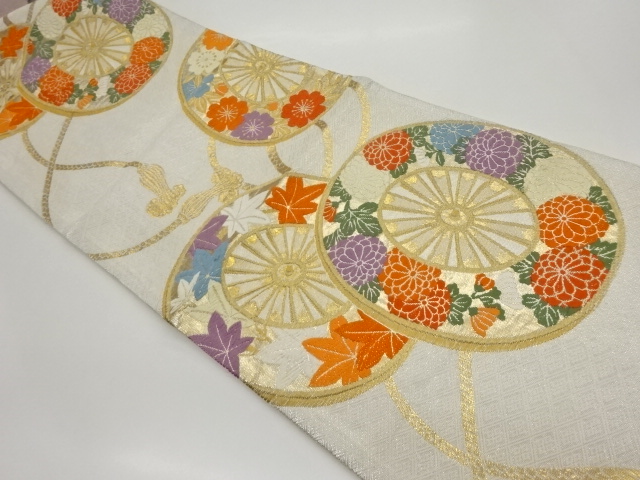 JAPANESE KIMONO / VINTAGE FUKURO OBI / SILK / SAGANISHIKI / WOVEN KIKU